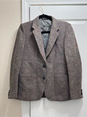 Vintage Jos. A. Bank 100% Wool Tweed Blazer Sport Coat Brown Houndstooth